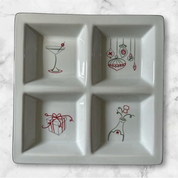Food Network Christmas EAT DRINK & BE MERRY 4-Section Divided Serving Dish - Picture 1 of 6